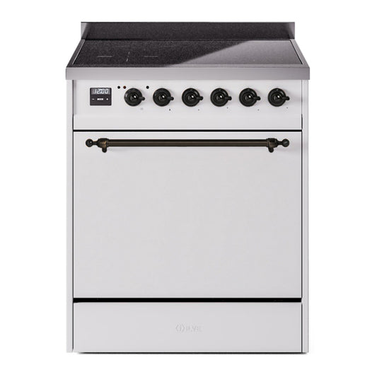 ILVE Nostalgie II 30" White Induction Range with 4 Elements Solid Door