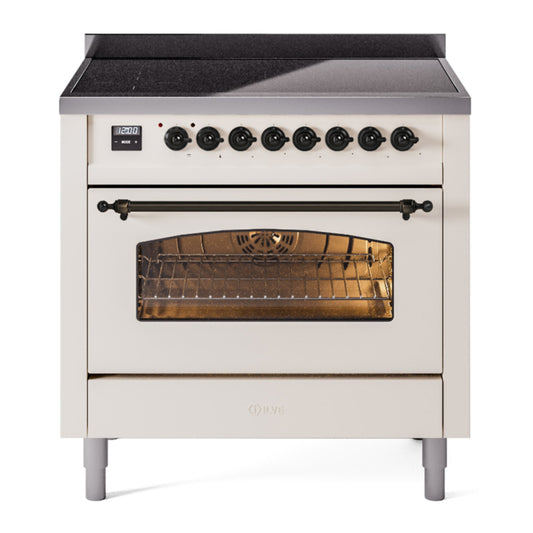 ILVE Nostalgie II 36" Antique White Induction Range with 6 Elements Triple Glass Door