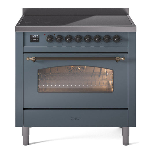 ILVE Nostalgie II 36" Blue Grey Induction Range with 6 Elements Triple Glass Door