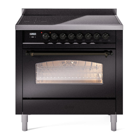 ILVE Nostalgie II 36" Glossy Black Induction Range with 6 Elements Triple Glass Door