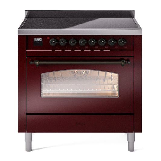 ILVE Nostalgie II 36" Burgundy Induction Range with 6 Elements Triple Glass Door