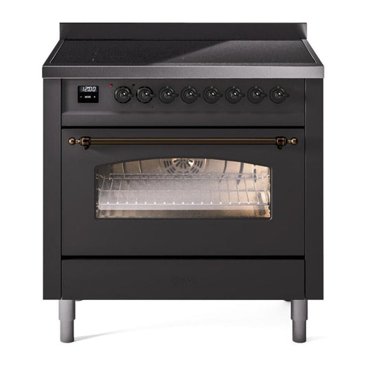 ILVE Nostalgie II 36" Graphite Matte Induction Range with 6 Elements Triple Glass Door