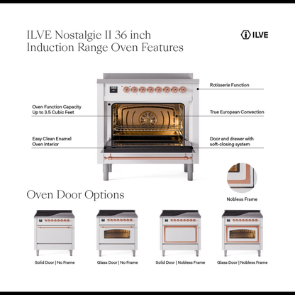 ILVE Nostalgie II 36" RAL Induction Range with 6 Elements Triple Glass Door