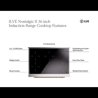 ILVE Nostalgie II 36" RAL Induction Range with 6 Elements Triple Glass Door