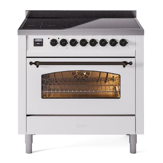 ILVE Nostalgie II 36" White Induction Range with 6 Elements Triple Glass Door