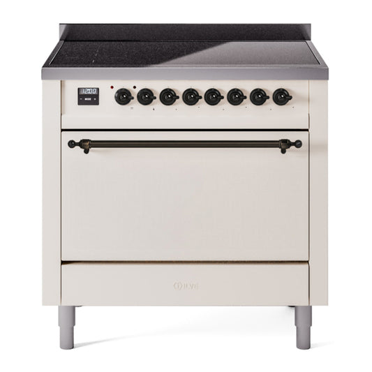 ILVE Nostalgie II 36" Antique White Induction Range with 6 Elements Solid Door