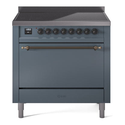 ILVE Nostalgie II 36" Blue Grey Induction Range with 6 Elements Solid Door