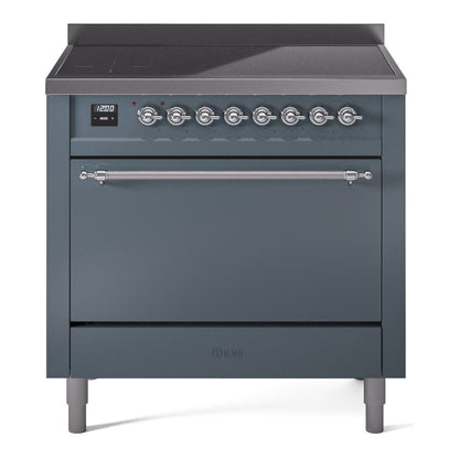 ILVE Nostalgie II 36" Blue Grey Induction Range with 6 Elements Solid Door