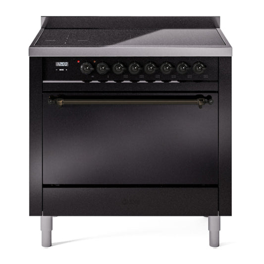 ILVE Nostalgie II 36" Glossy Black Induction Range with 6 Elements Solid Door