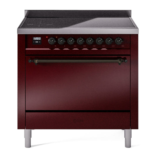 ILVE Nostalgie II 36" Burgundy Induction Range with 6 Elements Solid Door