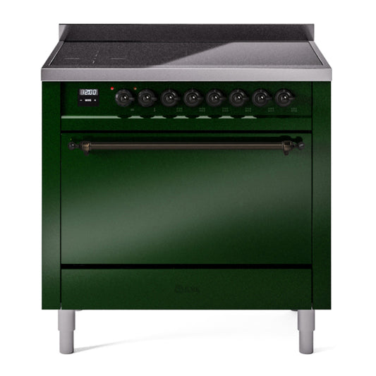 ILVE Nostalgie II 36" Emerald Green Induction Range with 6 Elements Solid Door