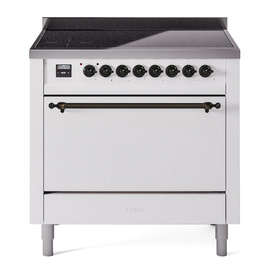 ILVE Nostalgie II 36" White Induction Range with 6 Elements Solid Door