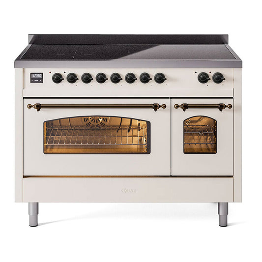ILVE Nostalgie II 48" Antique White Induction Range with 6 Elements Triple Glass Door