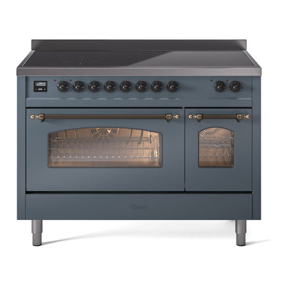 ILVE Nostalgie II 48" Blue Grey Induction Range with 6 Elements Triple Glass Door