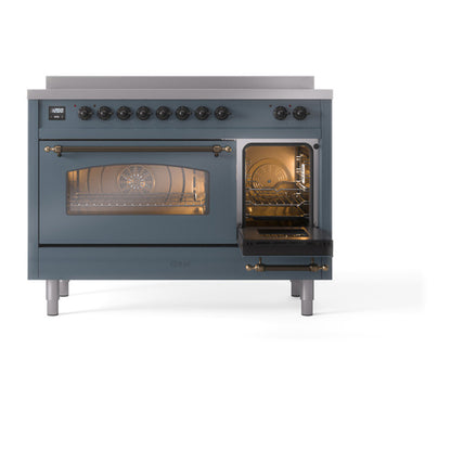 ILVE Nostalgie II 48" Blue Grey Induction Range with 6 Elements Triple Glass Door