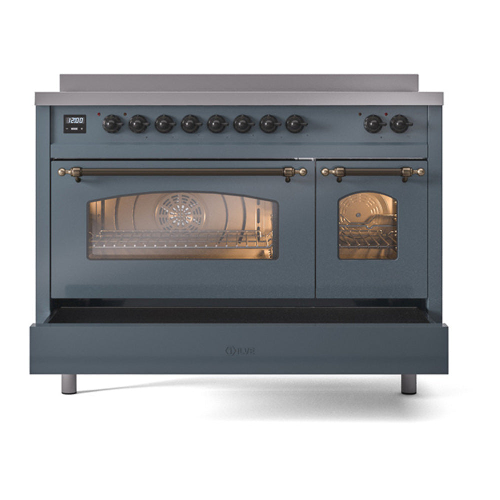 ILVE Nostalgie II 48" Blue Grey Induction Range with 6 Elements Triple Glass Door