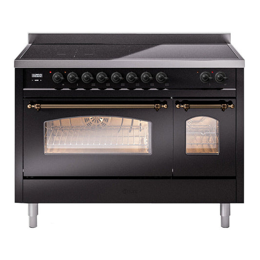 ILVE Nostalgie II 48" Glossy Black Induction Range with 6 Elements Triple Glass Door