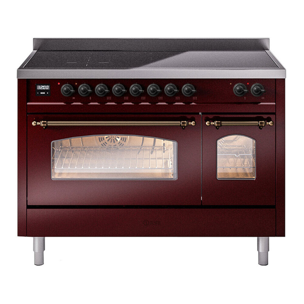 ILVE Nostalgie II 48" Burgundy Induction Range with 6 Elements Triple Glass Door