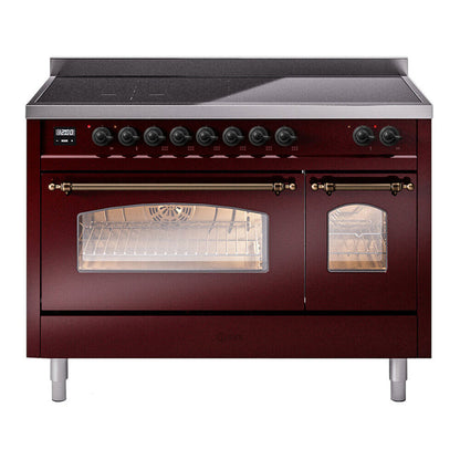 ILVE Nostalgie II 48" Burgundy Induction Range with 6 Elements Triple Glass Door
