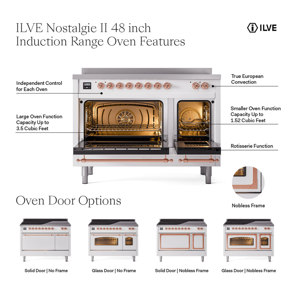 ILVE Nostalgie II 48" Burgundy Induction Range with 6 Elements Triple Glass Door