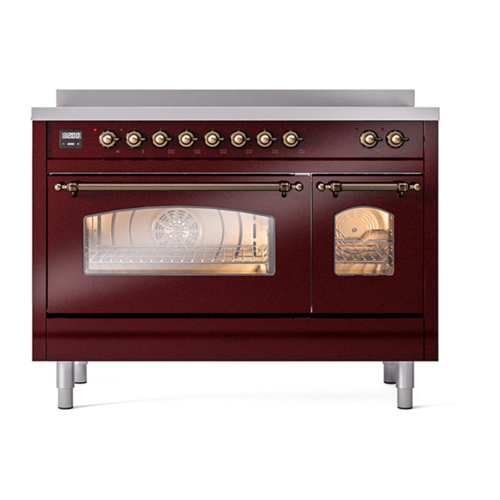 ILVE Nostalgie II 48" Burgundy Induction Range with 6 Elements Triple Glass Door