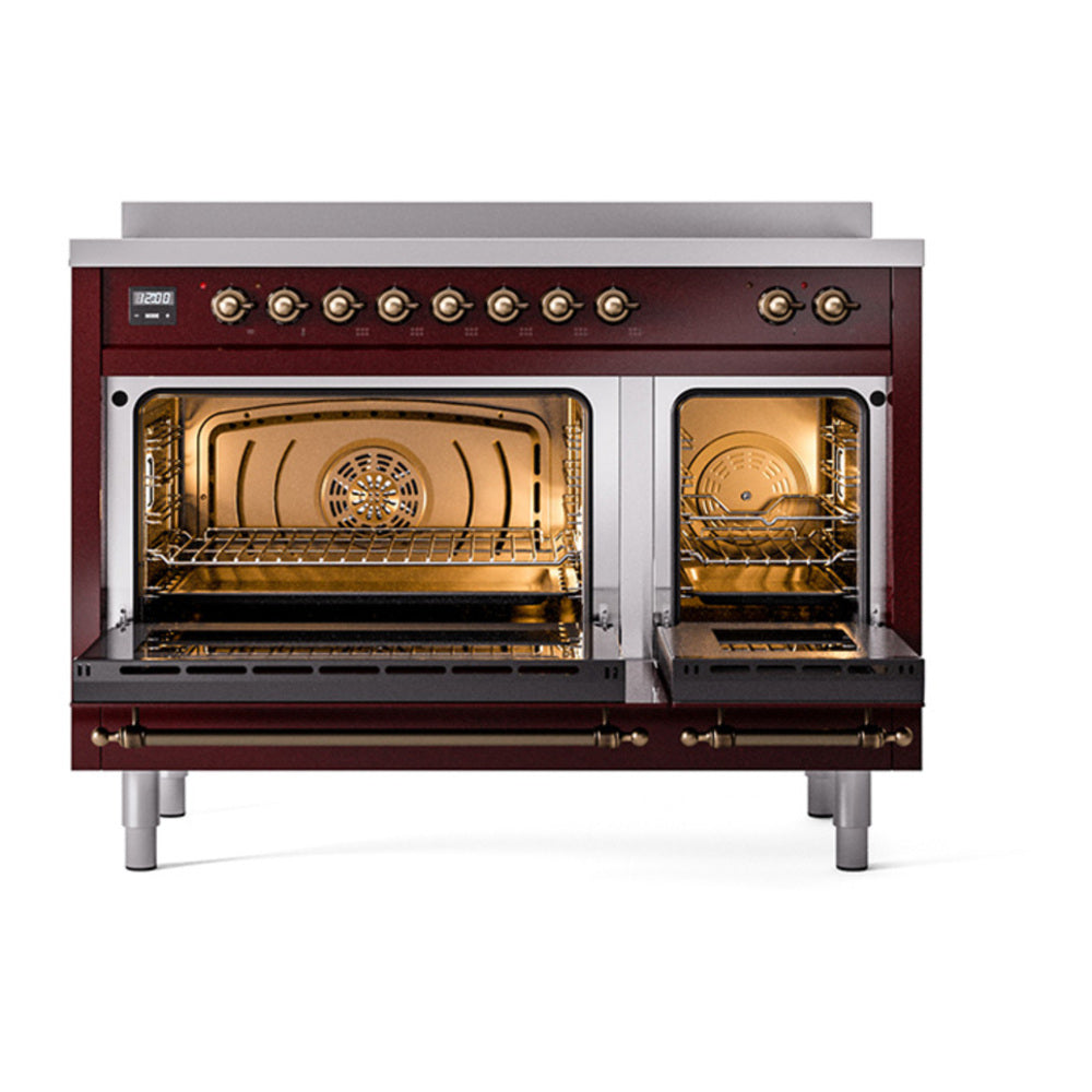 ILVE Nostalgie II 48" Burgundy Induction Range with 6 Elements Triple Glass Door