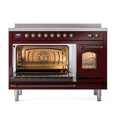 ILVE Nostalgie II 48" Burgundy Induction Range with 6 Elements Triple Glass Door