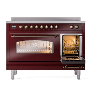 ILVE Nostalgie II 48" Burgundy Induction Range with 6 Elements Triple Glass Door