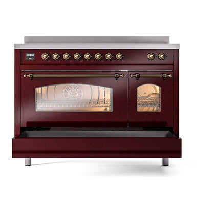 ILVE Nostalgie II 48" Burgundy Induction Range with 6 Elements Triple Glass Door