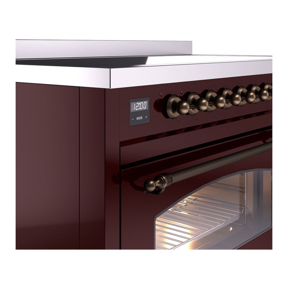 ILVE Nostalgie II 48" Burgundy Induction Range with 6 Elements Triple Glass Door