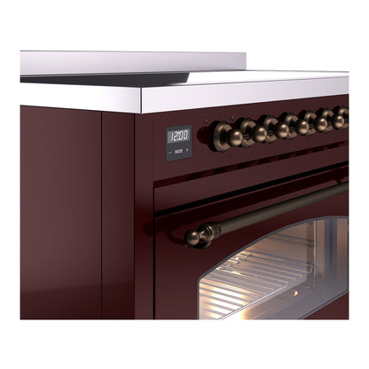 ILVE Nostalgie II 48" Burgundy Induction Range with 6 Elements Triple Glass Door