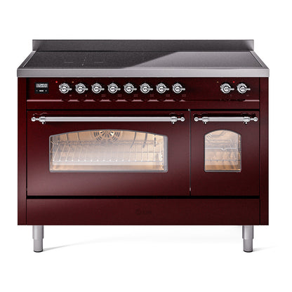 ILVE Nostalgie II 48" Burgundy Induction Range with 6 Elements Triple Glass Door