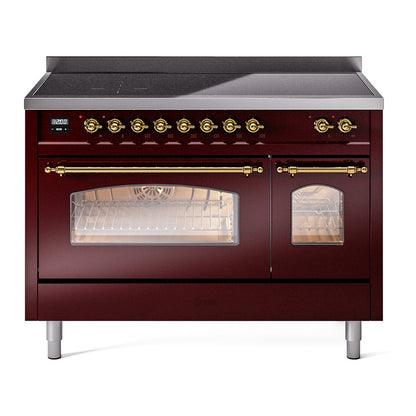 ILVE Nostalgie II 48" Burgundy Induction Range with 6 Elements Triple Glass Door
