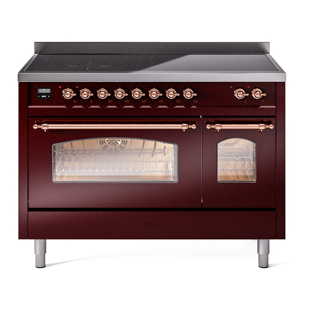 ILVE Nostalgie II 48" Burgundy Induction Range with 6 Elements Triple Glass Door