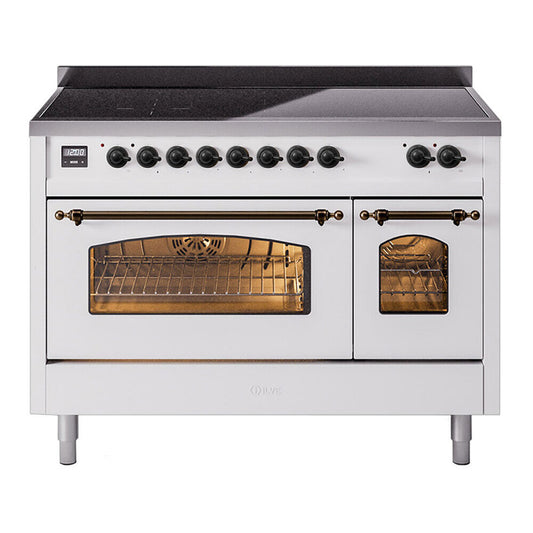 ILVE Nostalgie II 48" White Induction Range with 6 Elements Triple Glass Door