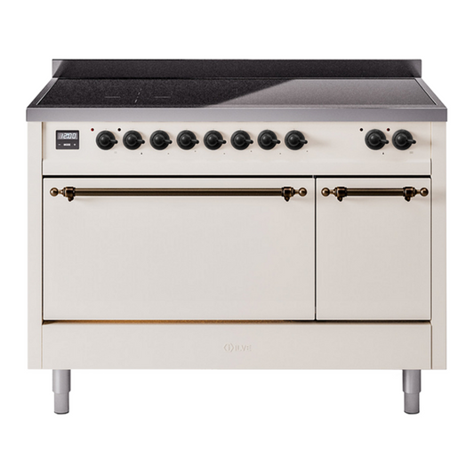 ILVE Nostalgie II 48" Antique White Induction Range with 6 Elements Solid Door