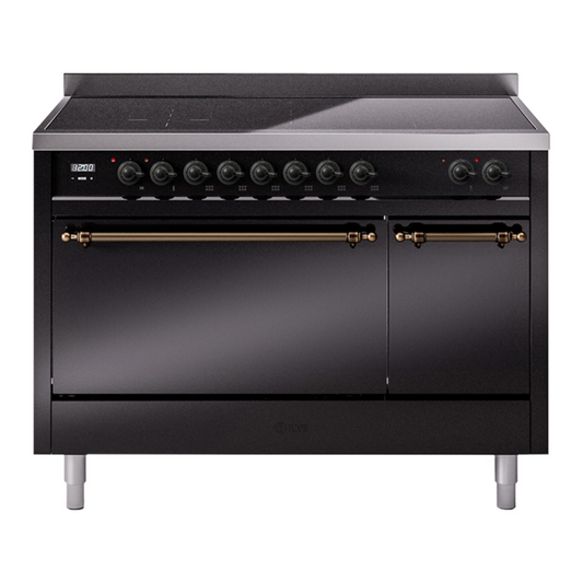 ILVE Nostalgie II 48" Glossy Black Induction Range with 6 Elements Solid Door