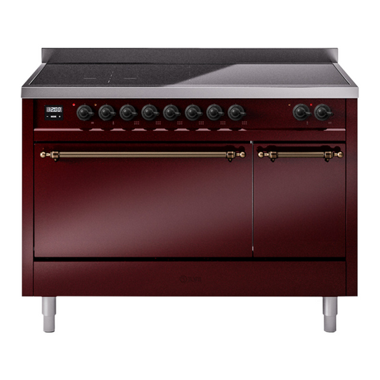ILVE Nostalgie II 48" Burgundy Induction Range with 6 Elements Solid Door