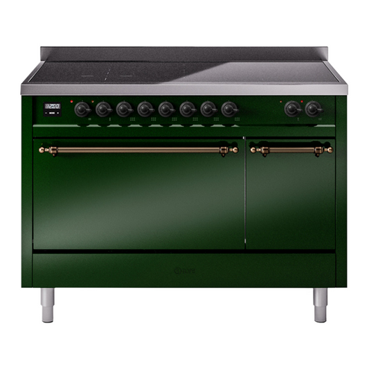 ILVE Nostalgie II 48" Emerald Green Induction Range with 6 Elements Solid Door