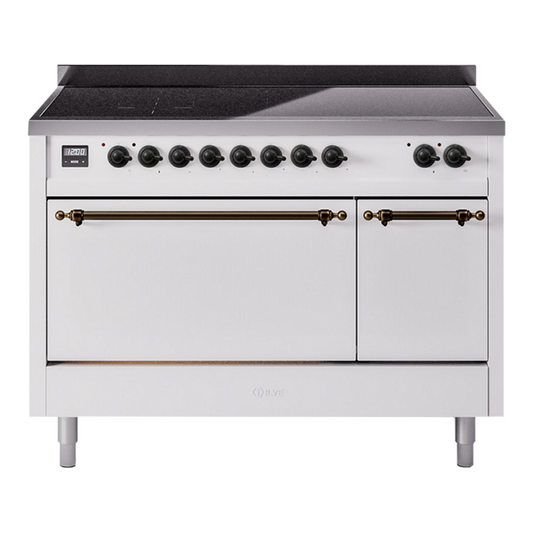 ILVE Nostalgie II 48" White Induction Range with 6 Elements Solid Door