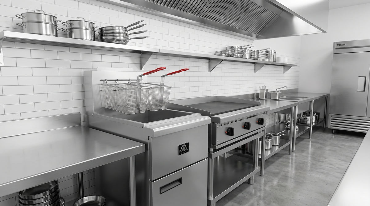 Forno Commerciale Natural Gas Deep Fryer, 3 Burners 90,000 BTU, 40 lbs, Millivolt Control