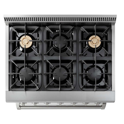 THOR Kitchen Package - 36" Dual Fuel Range & Range Hood Package, HRD3606U-HRH3607