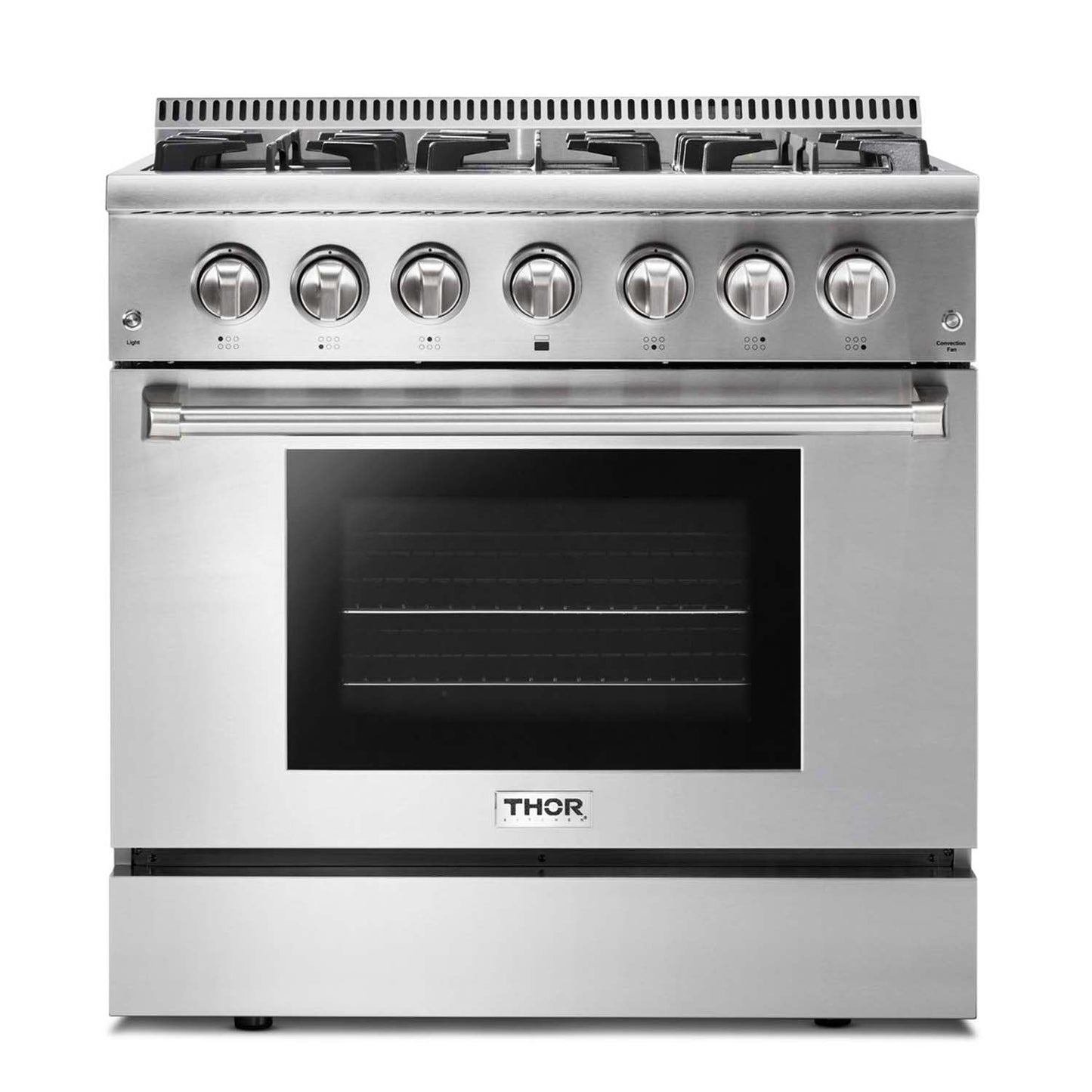 THOR Kitchen Package - 36" Dual Fuel Range & Range Hood Package, HRD3606U-HRH3607
