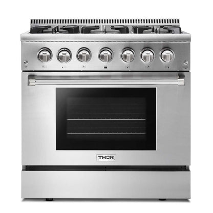 THOR Kitchen Package - 36" Dual Fuel Range & Range Hood Package, HRD3606U-HRH3607